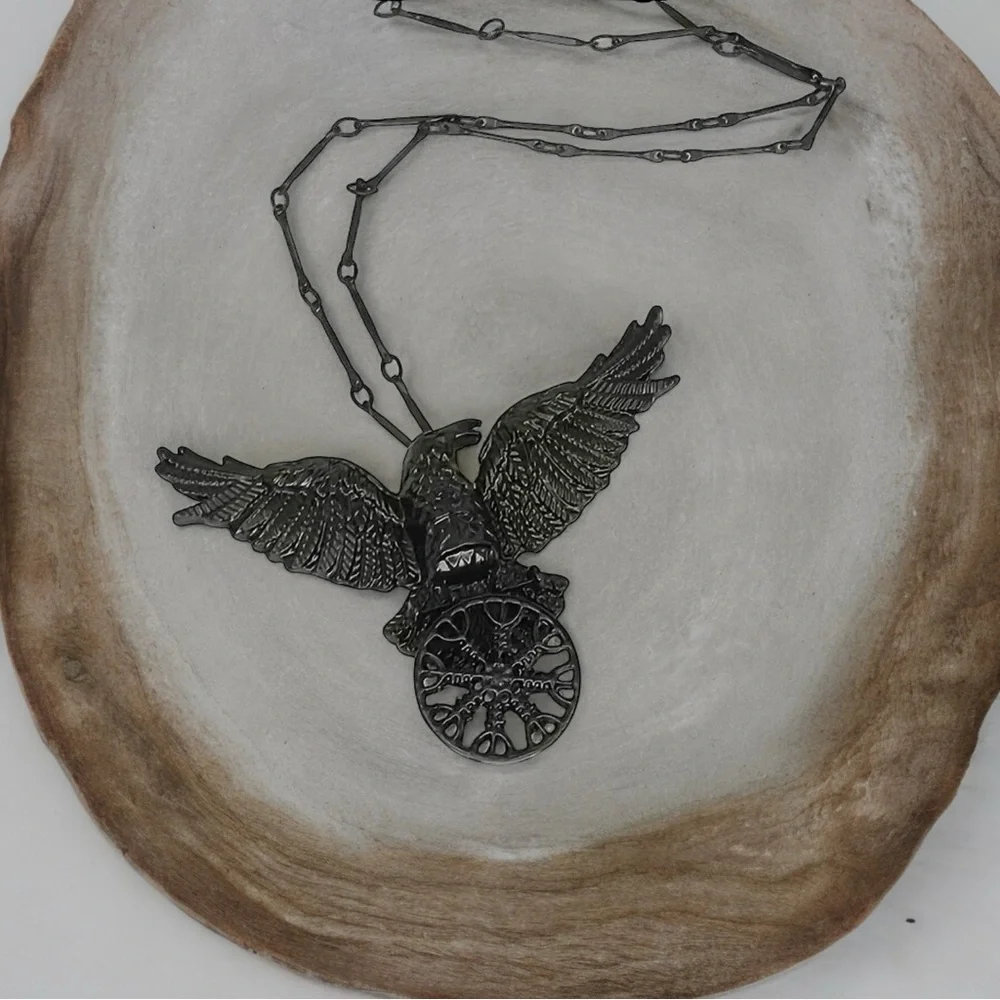1pc Gothic Black Raven Pendant Necklace  Faux Fashion Jewelry‎